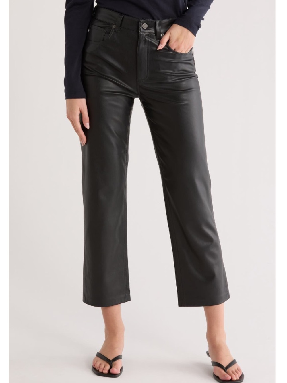 NWT AG Alexxis High Waist Crop Straight Leg Vegan Leather Pants, Black, Size 25